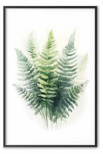 Poster: Felce verde - acquerello minimalista di foglie naturali su sfondo chiaro