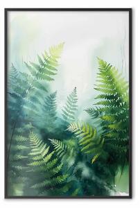 Poster: Felci nella nebbia - composizione delicata di luce e verde con foglie naturali