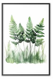 Poster: Felci - acquerello di foglie naturali in sottile armonia di bianco e verde