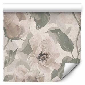Tappezzerie Peonie pastello - sottili fiori con delicate foglie su sfondo chiaro