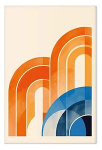 Quadro contemporaneo Ispirato Bauhaus - archi dinamici in sfumature di arancione e blu