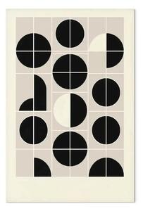 Quadro moderno Ispirato Bauhaus - cerchi e semicirchi in bianco e nero in disposizione simmetrica