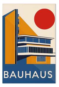 Quadro moderno Ispirato Bauhaus - composizione giallo-blu di edificio con accento minimalista