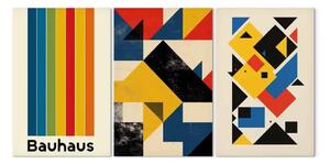 Quadro Ispirato Bauhaus - linee colorate, triangoli e quadrati in composizione astratta