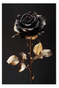 Quadro su tela Bellezza nei toni scuri - rosa nera con foglie scintillanti d'oro