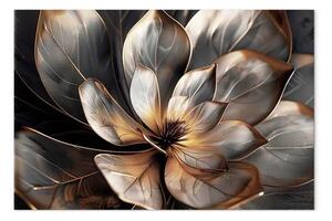 Quadro su tela Fiore d'argento - pianta astratta in toni scuri e chiari con un contorno marcato