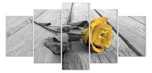 Quadro Rosa su legno (5 pezzi) largo giallo