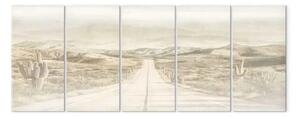 Quadro su tela Strada desertica - minimalismo della natura con cactus sullo sfondo di montagne lontane
