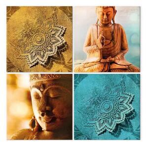 Quadro moderno Set Zen - Buddha e mandala in oro e turchese