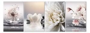 Quadro su tela Natura Zen - orchidea e fiore di loto in tonalità argentate