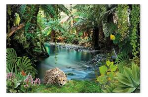 Quadro moderno Nella giungla - foresta tropicale colorata con animali