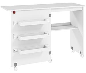 HOMCOM Mobile per Macchina da Cucire Pieghevole con Piano Ampio, 3 Contenitori, Mensola Inferiore, Ruote, Bianco | Aosom Italy