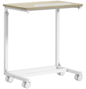 HOMCOM Tavolino da Lavoro Regolabile con Piano Inclinabile e 4 Ruote, in Legno e Metallo, 55x36x62.5-82.5 cm, Bianco e Rovere | Aosom Italy