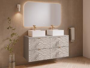 Mobile bagno sospeso testurizzato con doppio lavabo da appoggio quadrato Beige 120 cm - RINAREL