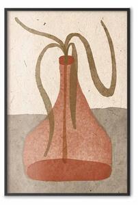Poster: Erba e argilla - semplice illustrazione di pianta in toni terrosi