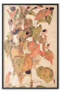 Poster: Girasoli autunnali - composizione astratta di foglie e fiori