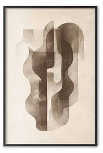 Poster: Ombre ondulate - forme fluide in grafite su sfondo beige