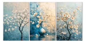Quadro Fiori di ciliegio - alberi in fiore in tonalità delicate di bianco e azzurro