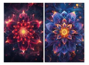 Quadro contemporaneo Mandala incantati - magia colorata Zen su sfondo scuro