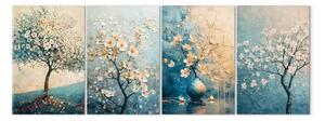 Quadro moderno Ciliegie in fiore - fiori in composizioni blu delicate