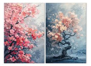 Quadro Albero della fortuna - foglie rosa in un'interpretazione pittorica Zen