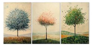 Quadro contemporaneo Triptych con alberi - composizione minimalista in colori delicati