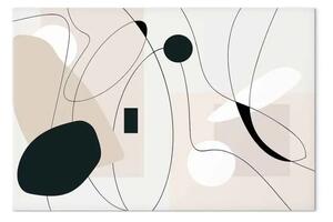 Quadro contemporaneo Astrazione - forme nere unite da linee su sfondo beige