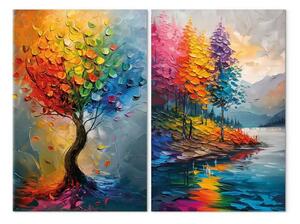 Quadro su tela Paesaggi arcobaleno - natura multicolore in interpretazione pittorica