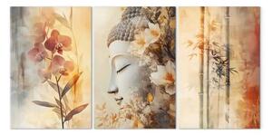 Quadro Buddha e fiore - natura in tonalità delicate di seppia e beige chiari