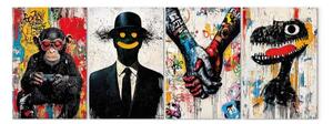 Quadro contemporaneo Street art mix - figure multicolori e simboli in tecnica graffiti