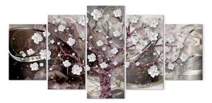 Quadro contemporaneo Le mie ispirazioni (5 pezzi) largo - fiori bianchi su albero astratto