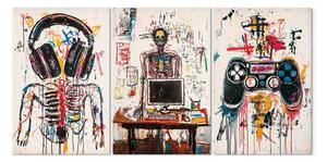 Quadro contemporaneo Anatomia digitale - graffiti con teschio, controller di gioco e cuffie