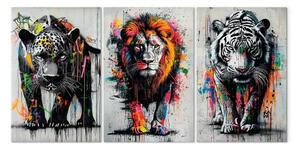Quadro Graffiti dei predatori - giaguaro, leone e tigre in esplosione di colori