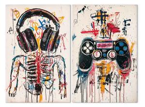 Quadro Schizzo musicale - graffiti colorati con scheletro e controller di gioco