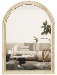 HOMCOM Specchio da Parete ad Arco con Bordo Scanalato e Ganci, in Vetro e Polistirene, 60x2x90 cm, Beige | Aosom Italy