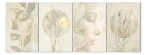 Quadro contemporaneo Immersa nella natura - ritratto di donna in composizione delicata con foglie