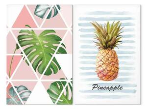 Quadro contemporaneo Mattina tropicale (2 pezzi) - ananas e monstera nei colori pastello