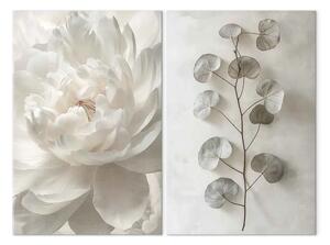 Quadro contemporaneo La bellezza della natura nello stile minimalista - peonia e delicate foglie
