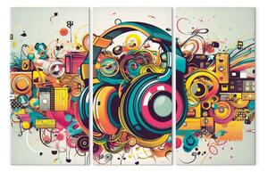 Quadro su tela Suoni di graffiti - composizione astratta che rappresenta cuffie colorate