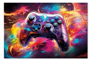 Quadro Gamepad e esplosione di colori - controller di gioco tra fiamme astratte e onde multicolori