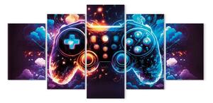 Quadro contemporaneo Tempo di gioco tra le nuvole - controller di gioco astratto tra bagliori colorati