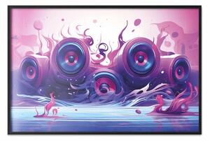 Poster: Suoni rosa - altoparlanti astratti su uno sfondo di sfumature di viola e blu