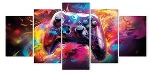 Quadro su tela Giocare a colori - controller astratto di gioco tra macchie e onde