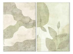 Quadro Onde delicate e foglie - composizione astratta nei toni del verde