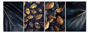 Quadro contemporaneo Autunno magico - foglie autunnali color grafite spruzzate di polvere dorata