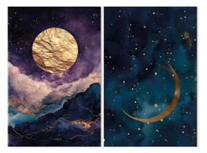 Quadro contemporaneo Lune e stelle - viola e blu navy che si fondono armoniosamente