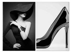 Quadro su tela Eleganza parigina - donna elegante e tacchi classici in bianco e nero