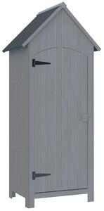 Outsunny Casetta Porta Attrezzi in Legno a 3 Mensole con Tetto Impermeabile in Bitume, 77.5x54.2x179.5 cm, Grigio | Aosom Italy
