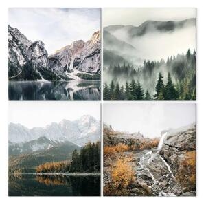 Quadro contemporaneo Sentieri montani - rocce, foreste e cascata in un'ambientazione autunnale