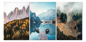 Quadro su tela Dolomiti autunnali - vedute di montagne, foreste e laghi con barche